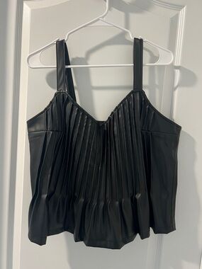 Pleated Black Vegan Leather Camisole